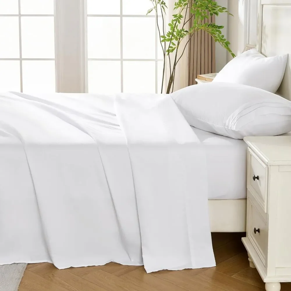 NEW White Queen Sheet Set, 4 Pieces Soft Bedding Queen Sheet Set, Breathable